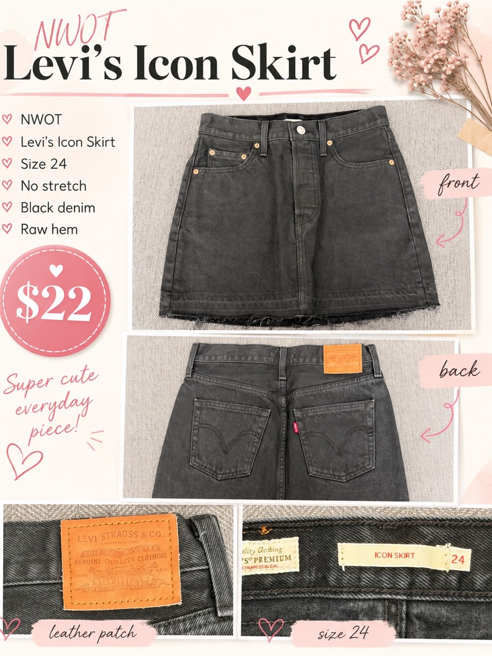 Levi's Black Denim Raw-Hem Mini Skirt